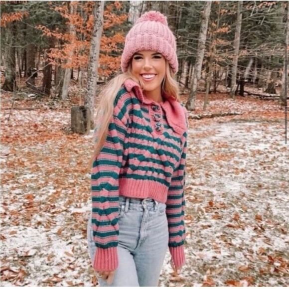 NEW ZARA striped cable knit cropped sweater size small woman’s fall - Picture 1 of 12